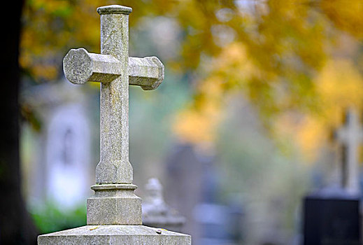 墓碑,石头,正面,彩色,秋天,叶子,慕尼黑,巴伐利亚,德国,欧洲