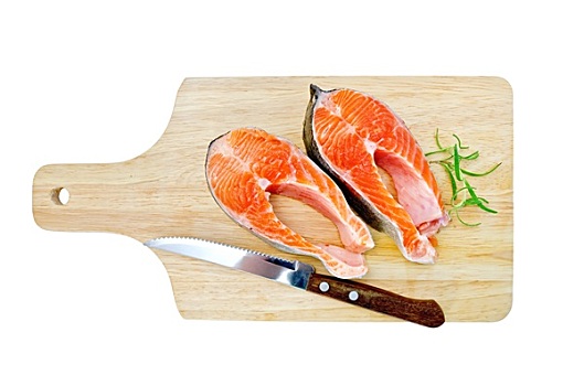鲑鱼,木板,刀,迷迭香