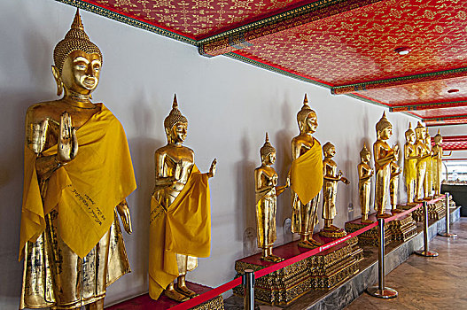 排,镀金,佛像,寺院,曼谷,泰国,亚洲