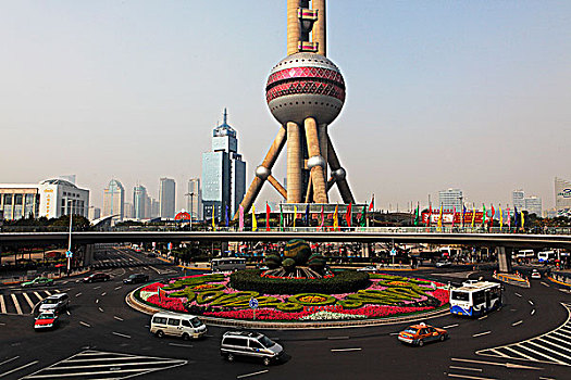 珍珠,塔,圆,前景,上海,中国
