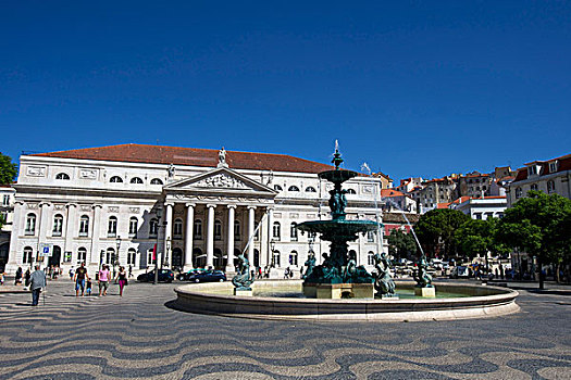 国家剧院,青铜,喷泉,广场,罗西奥,里斯本,葡萄牙,欧洲
