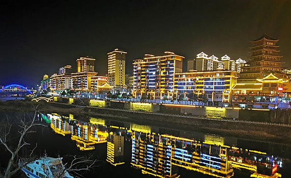 贵州锦屏水上城市夜景