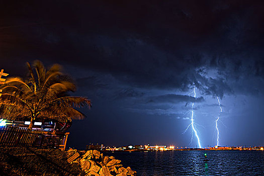 闪电,上方,游船,港口,卡纳维拉尔角,佛罗里达,美国,六月