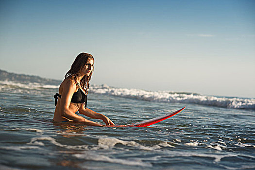 美女,冲浪板,圣地亚哥,加利福尼亚,美国
