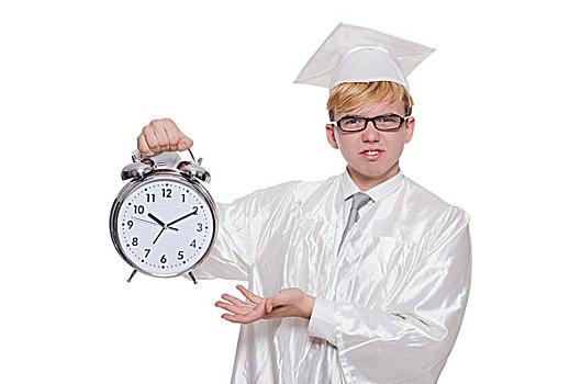 学生,钟表,白色背景