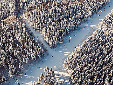 航拍,滑雪缆车,冬天,风景