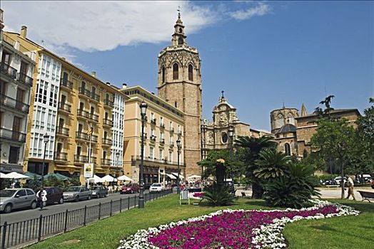 大教堂,塔,城市,瓦伦西亚,西班牙,欧洲