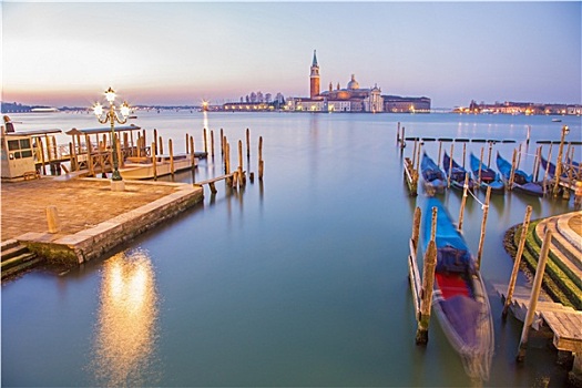 威尼斯,船,小船,圣乔治奥,马焦雷湖,教堂,背景,早晨,黃昏
