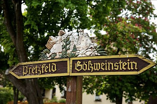 雕刻,标志牌,上弗兰科尼亚,巴伐利亚,德国,欧洲