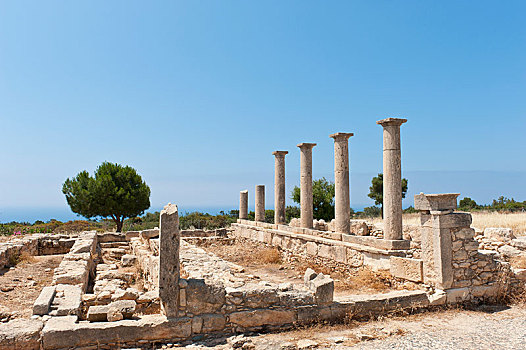 考古,发掘地,柱子,地基,墙壁,阿波罗神庙,库伦古剧场,塞浦路斯,欧洲