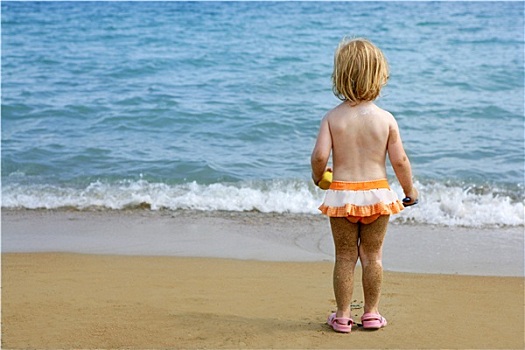 金发,小女孩,沙,腿,海滩
