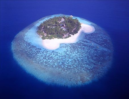 马尔代夫,航拍,小岛,蓝色海洋