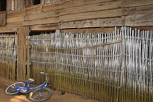 俯拍,自行车,靠近,栅栏,琅勃拉邦,老挝