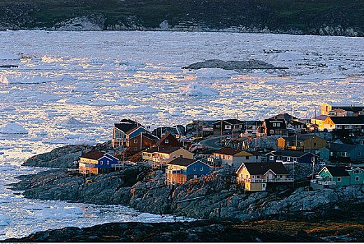 俯视,沿岸城镇,格陵兰
