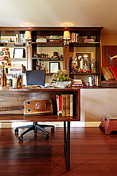 复古,书桌,正面,架子,显示装置,学习,木地板
