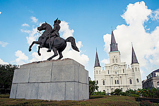 美国,路易斯安那,法国区,新奥尔良,风景,雕塑,正面,圣路易斯,大教堂