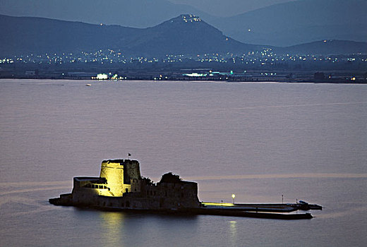 希腊,伯罗奔尼撒半岛,阿格利司,晚间,风景,城堡,大幅,尺寸