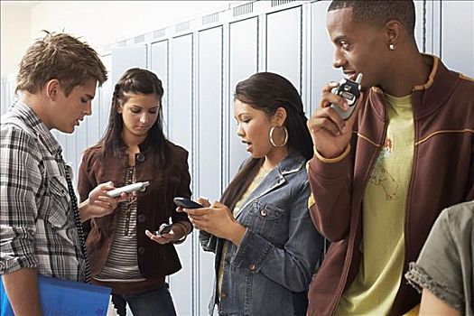 学生,走廊,手机