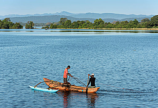 两个,渔民,双体船,湖,波隆纳鲁沃古城,斯里兰卡,亚洲