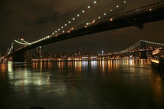 美国,纽约,布鲁克林,布鲁克林大桥,夜晚