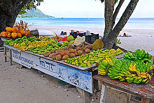 货摊,新鲜,水果,海滩,马埃岛,西海岸,塞舌尔,非洲