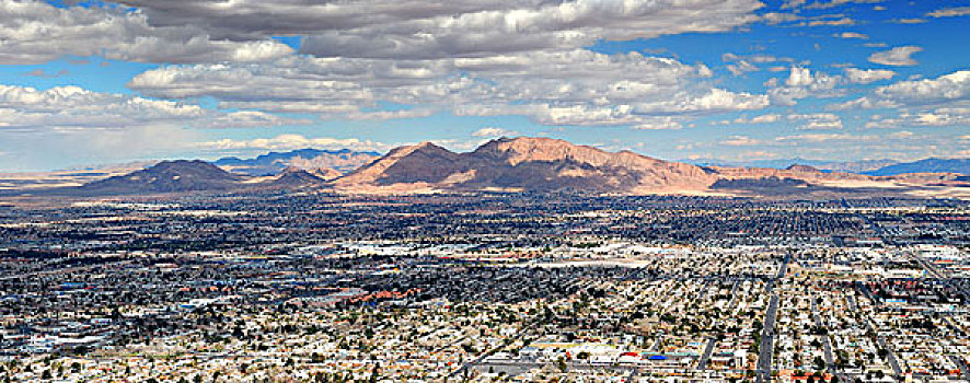 拉斯维加斯,俯视,全景,城市天际线,山,街道