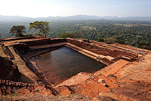 蓄水池,宫殿,遗址,石头,要塞,锡吉里耶,狮子岩,风景,围绕,中央省,斯里兰卡,亚洲