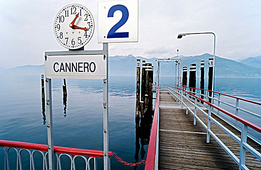 码头,离开,时间,钟表,柯尼耶罗滨岸,马焦雷湖,意大利,欧洲