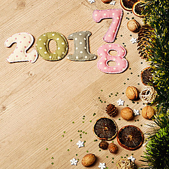 新年,装饰,调味品,木桌子