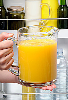 放,罐,橙汁,电冰箱