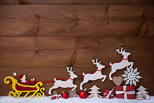 红色,圣诞老人,雪撬,驯鹿,雪,圣诞装饰