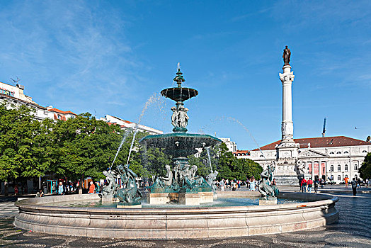 中心,广场,罗西奥,法国,喷泉,纪念建筑