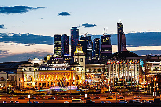 莫斯科,城市,火车站,晚上,俄罗斯