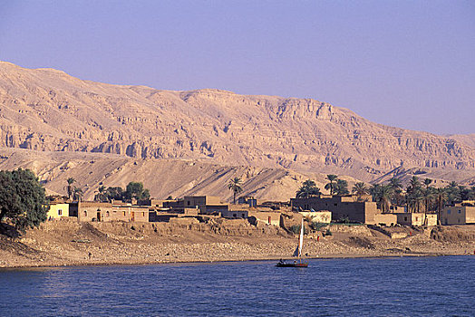 埃及,尼罗河,路克索神庙,小,乡村