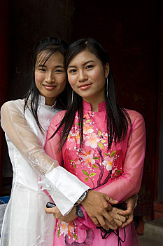 北越,河内,文庙,孔子,大学生,毕业,照片,女孩,穿,传统服饰,肖像