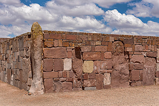 墙壁,庙宇,站立,角,独块巨石,时期,帝华纳科,玻利维亚,南美