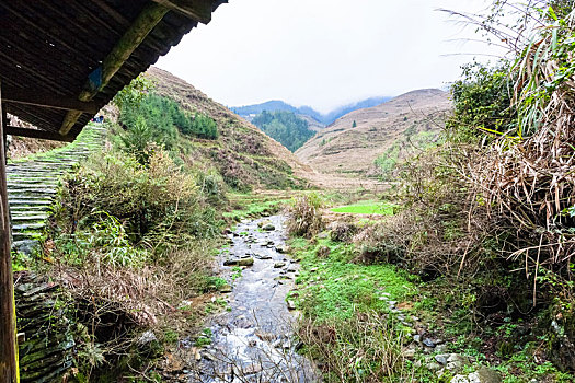 溪流,阶梯状,山,乡村