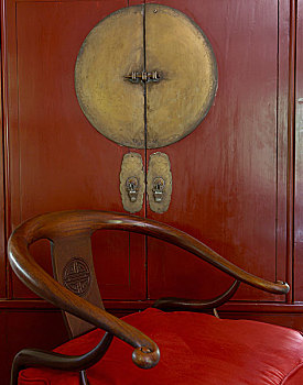 木椅,红色,垫子,正面,柜子