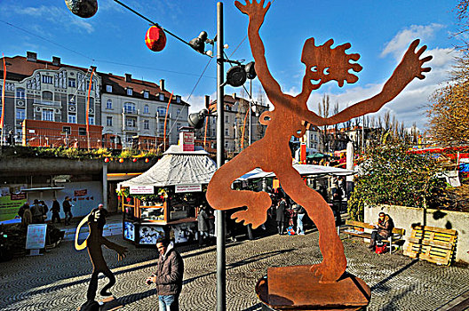 施瓦宾格,圣诞节,市场,雕塑,公园,慕尼黑,巴伐利亚,德国,欧洲