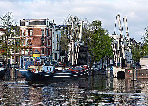 房子,船,沃尔特,开合式吊桥,绅士运河,阿姆斯特丹,荷兰,欧洲