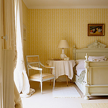 洛可可风格,椅子,角,卧室,黄色,白色,条纹,壁纸