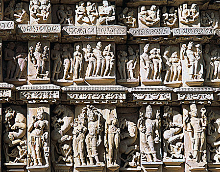 特写,雕刻,耆那教,庙宇,克久拉霍,中央邦,印度