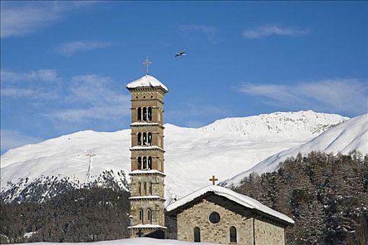教堂,圣莫里茨,冬天,山峦,阿尔卑斯山,瑞士