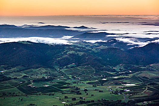 鸟瞰,葡萄酒的国家,附近的,魄可宾,雾,来自,在,范围,猎人谷,新南威尔士,澳大利亚
