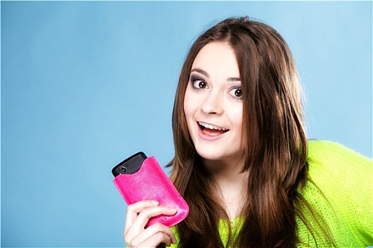 高兴,女孩,手机,粉色,遮盖