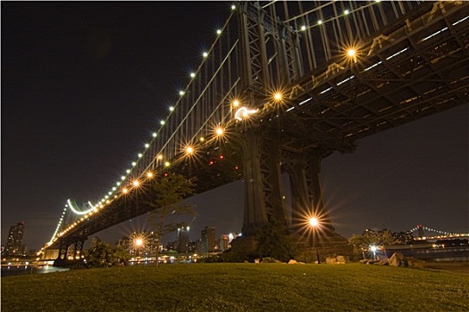 曼哈顿大桥,夜晚,纽约