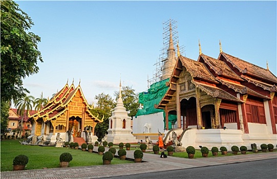 古老,木质,庙宇,帕辛寺,清迈,泰国