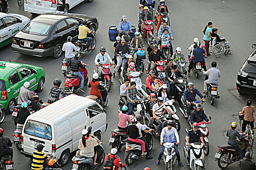 轮椅,轻型摩托车,许多,交通,河内,越南,东南亚