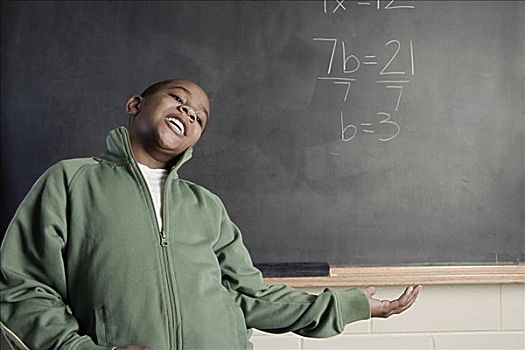 男孩,正面,黑板,靠近,数学,问题