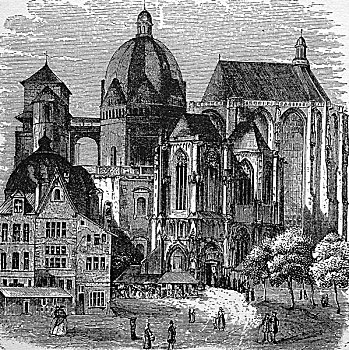 大教堂,亚琛,北莱茵威斯特伐利亚,德国,历史,木刻